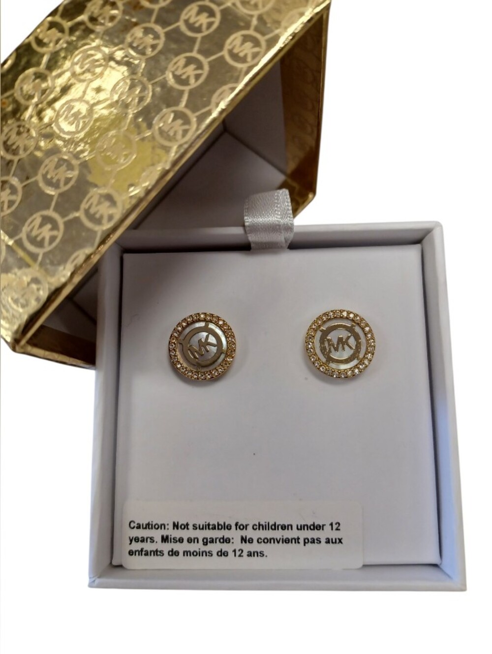 Michael Kors NWT Earrings White Gold Toned In Original Box.